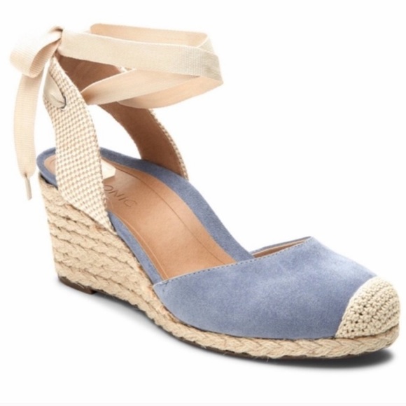 Vionic Shoes - Vionic Blue Suede Espadrille Wedges